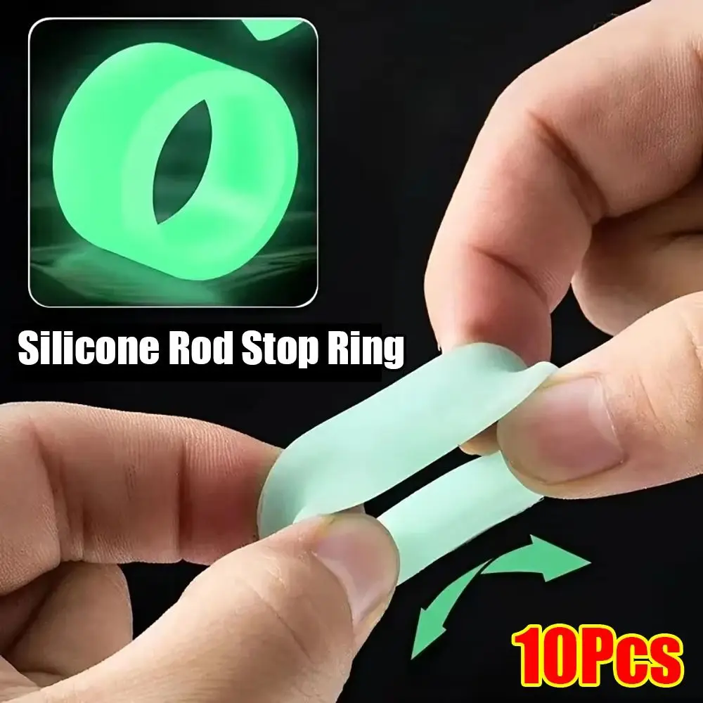 10Pcs Durable Silicone Fishing Rod Anti-skid Circle Luminous Absorbing Sweat Handle Wrapping Belt Rod Stop Ring O-ring Accessor