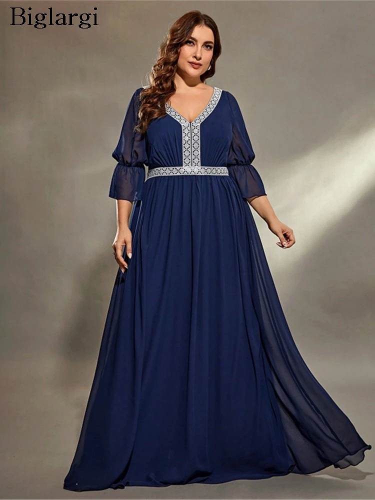 

Plus Size Spring Dress Women Print Patchwork Fashion V-Neck Loose Ladies Formal Dresses Backless Long Sleeve Woman Long Dress