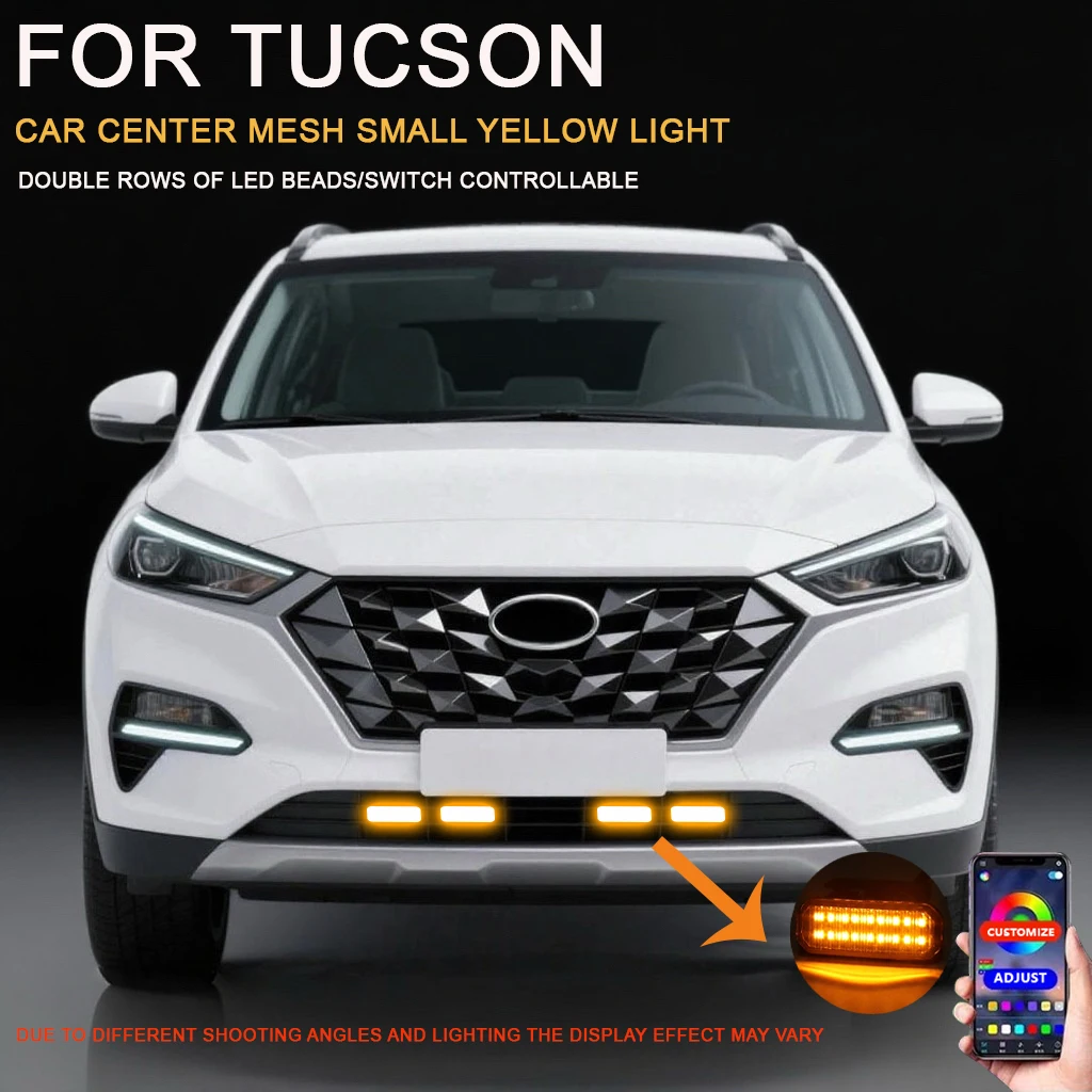 

LED Car Lights Front LED Grille Lights With Harness Eagle Eye Lamp FOR TUCSON center mesh small yellow light Accessori