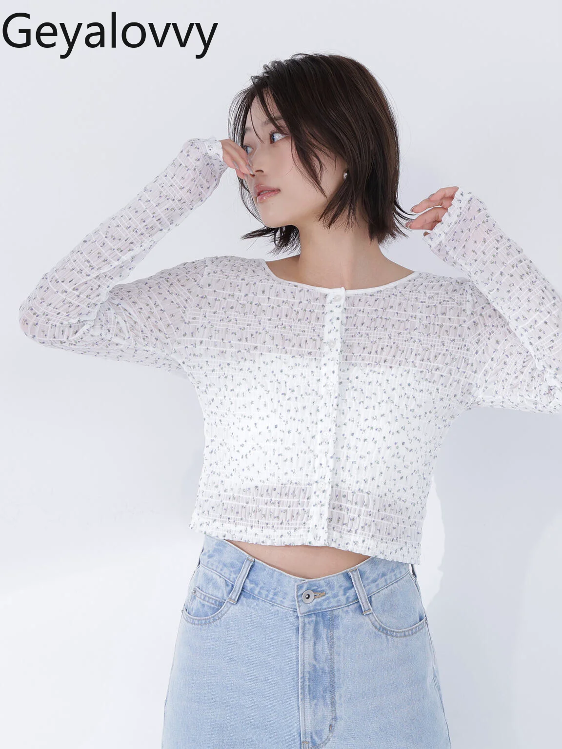 

Japanese Pastoral Style Floral Chiffon Shirt 2026 Spring New Sweet Cute Girls Versatile Blouse Printed Ruffle Cropped Tops