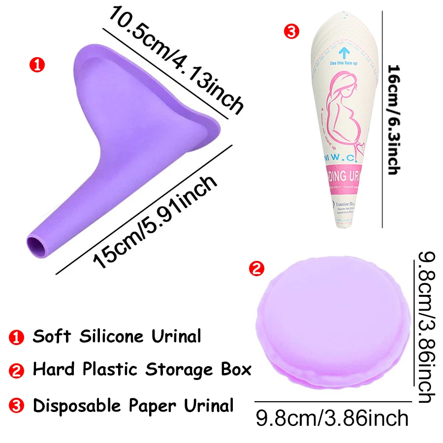 Silicone Urinal with Storage Box Portable Foldable Reusable Women Pee Funnel Outdoor Emergency Urinal Tool for Pregnant Woman