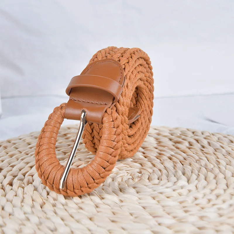 حزام خصر منسوج مثقوب للنساء، ريترو، بسيط، إبزيم إبرة، حزام طالب كاجوال ومتعدد الاستخدامات، جينز، عصري