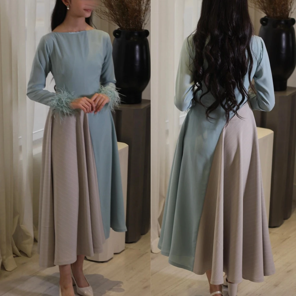 Customized Jiayigong  Simple Modern Style Formal Evening O-Neck A-line Feathers Drapeds Bespoke Occasion Dresses