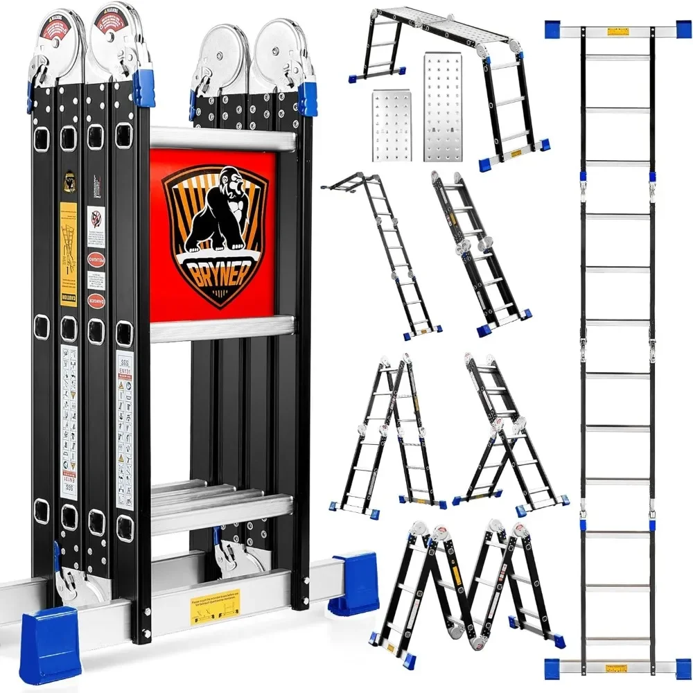Step Ladder, Folding Ladder 19.6ft Multi-Purpose Aluminium Extension Ladders, 7 in 1 Folding Adjustable Telescoping Step Ladder