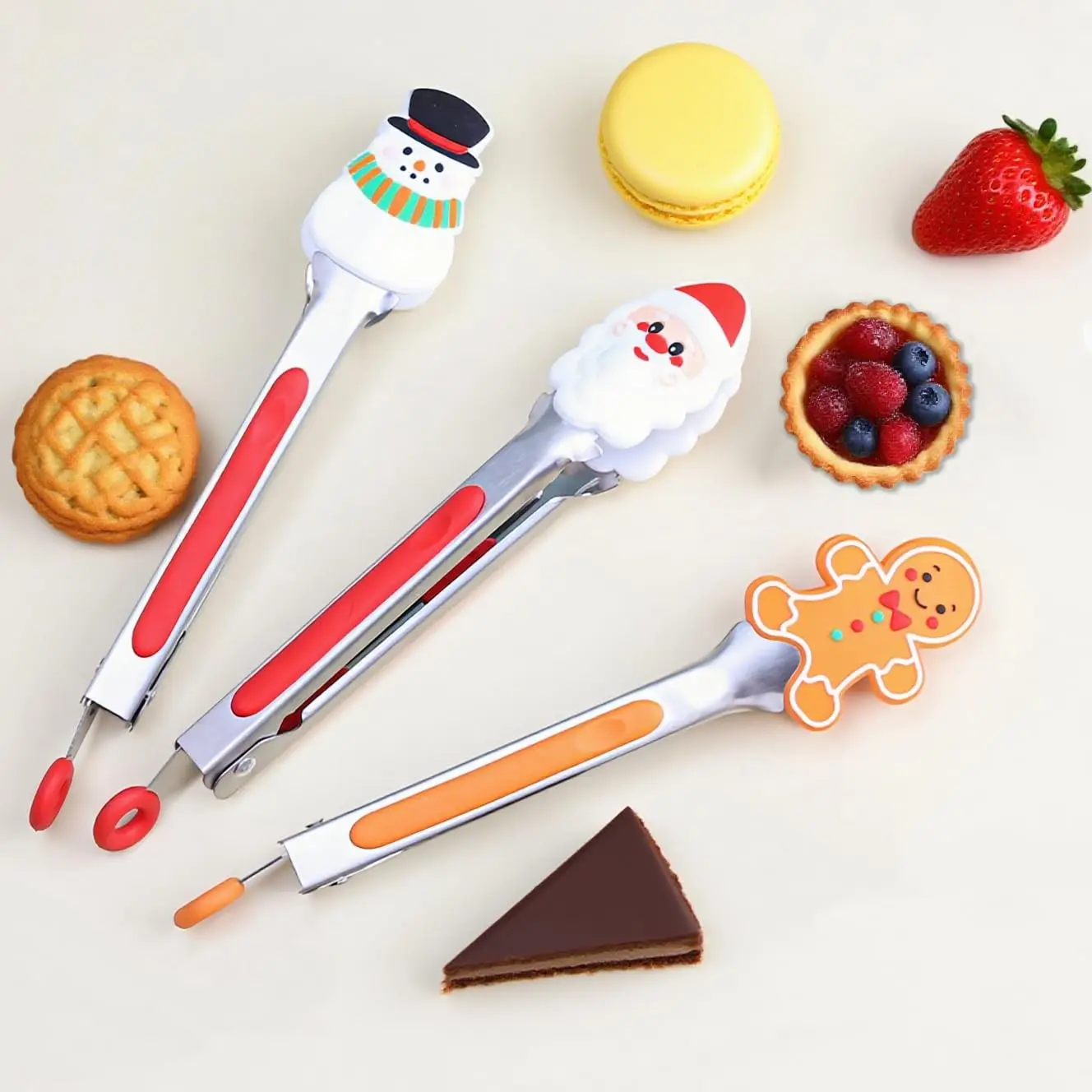 7inch Christmas Mini Food Tongs, Kitchen Festival Party Clamps Set for Serving Food, Ice Cube, Fruits,Sugar and Biscuit