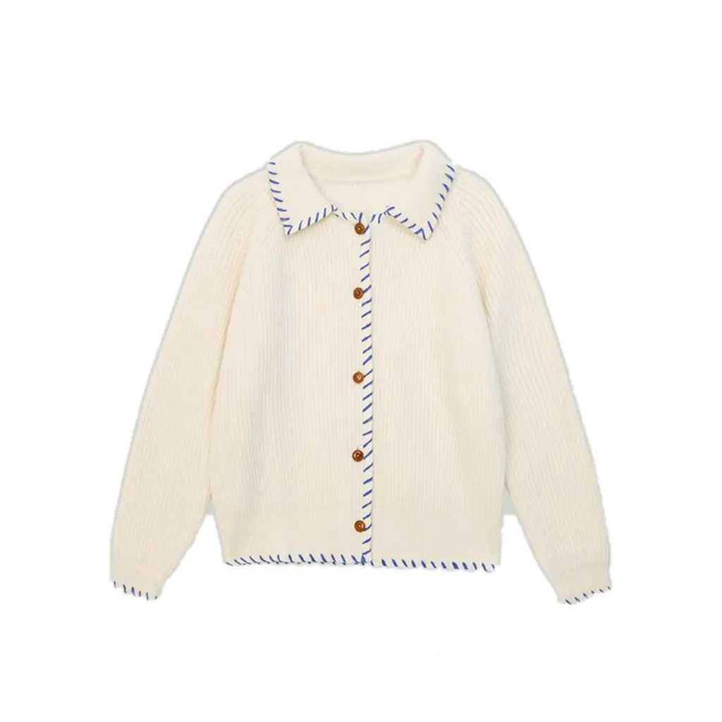 

Women's Lazy Style Contrast Color Knitted Cardigan Loose Slimming Sweater Coat Trendy Small Top for Autumn