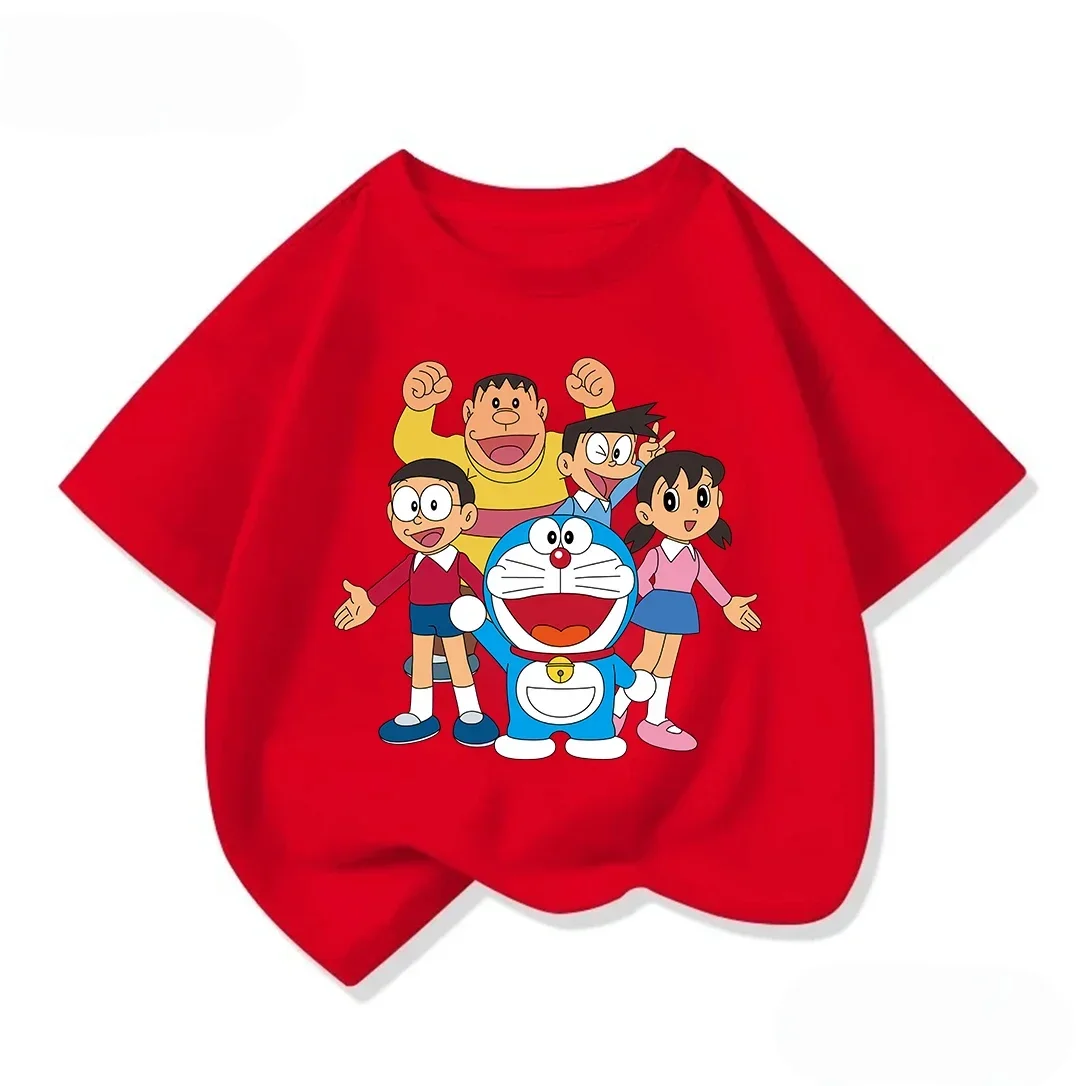 Summer Popular Short Sleeve Tee Boys Girls Cute Cartoon Fashion Street Casual Tops Doraemon Children Outfit 3-14Y