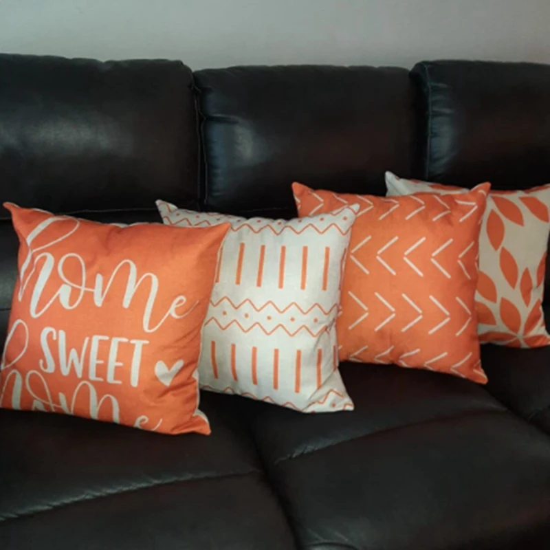 AIAI オレンジ枕カバー 18 × 18 4 個セットホーム装飾スローピローカバー屋外リネンソファスローピローケース