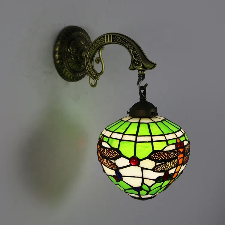 LongHuiJing 8Inch Dragonfly  Style Stained Glass Wall Ball Lamp