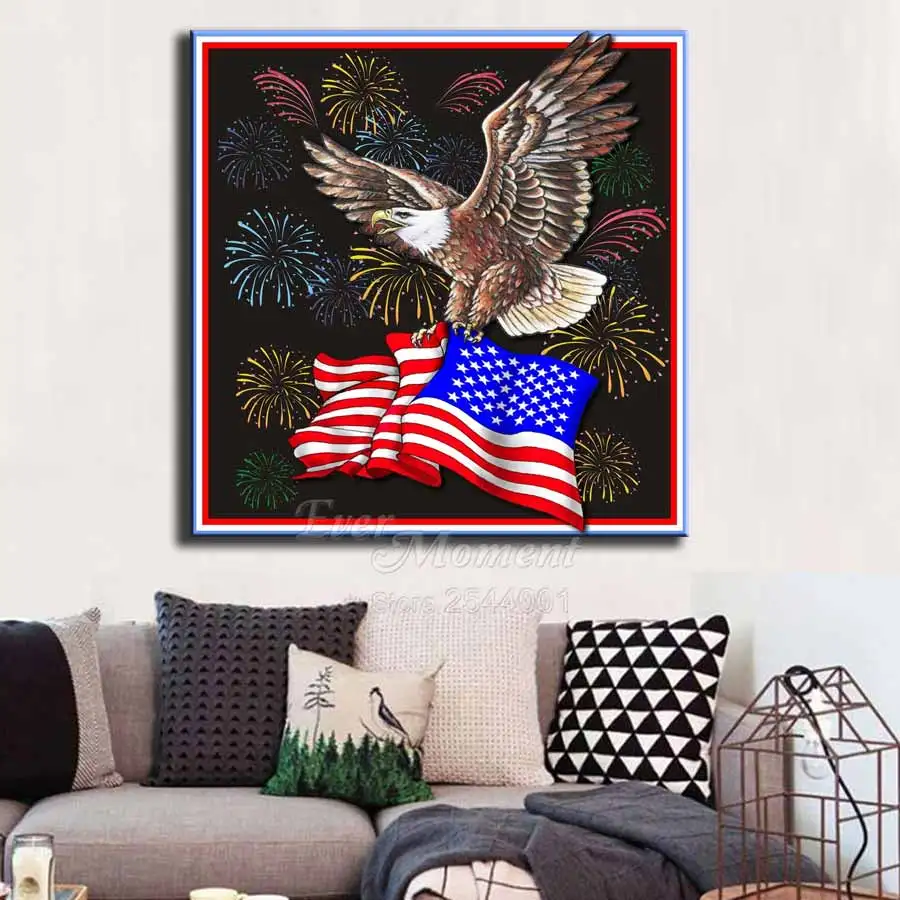 Ever Moment Diamond Painting Eagle America Flag Firework 5D DIY Rhinestone Mosaic Full Square Drill Diamond Embroidery ASF2038