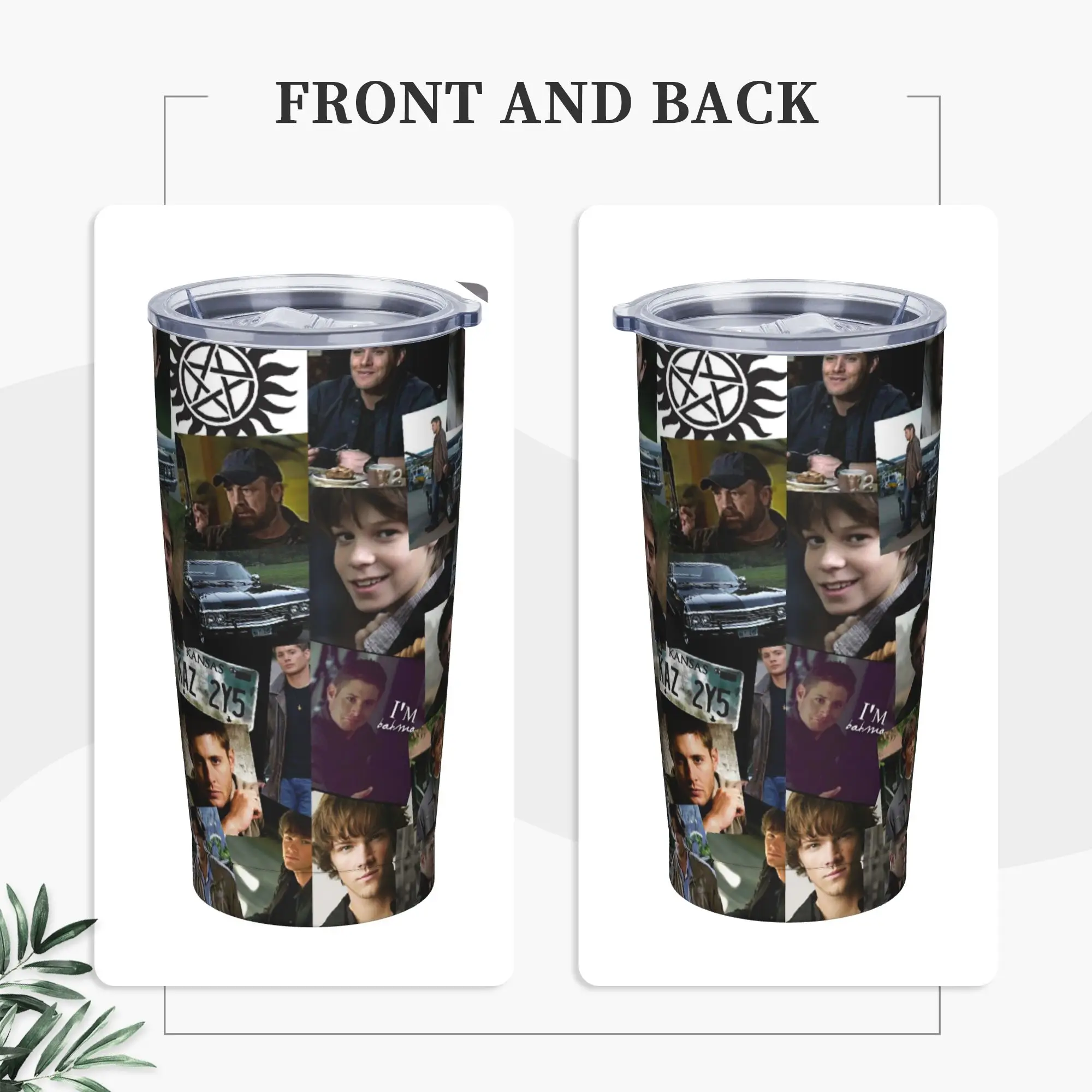 Supernatural Collage Castiel Tumbler Vacuum Insulated  Coffee Cups Vacuum Flask Double Wall Mugs Water Bottle, 20oz