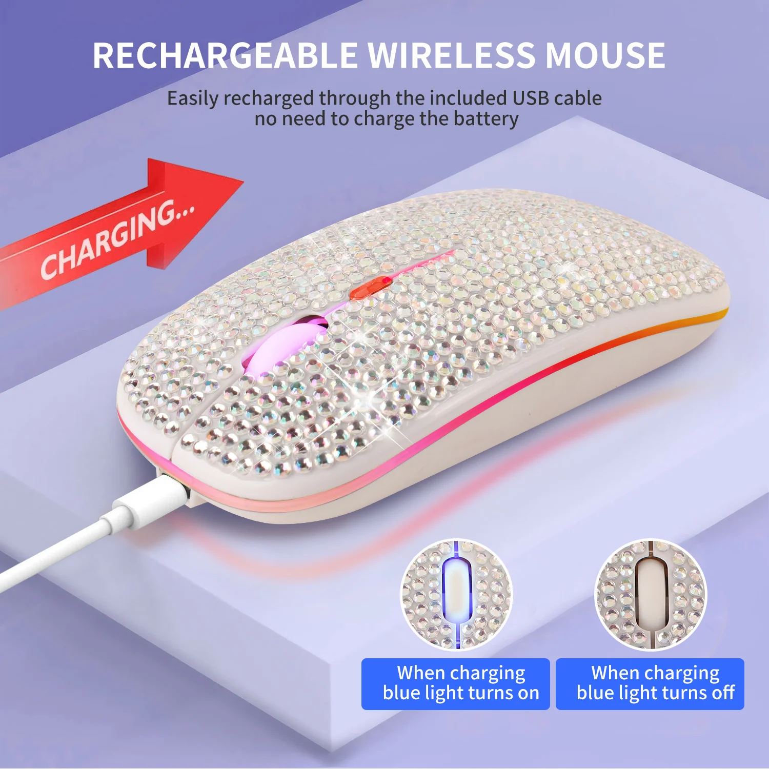 Rechargeable Bluetooth 5.0 Wireless Mouse Diamond-Studded 2.4G Silent Ultra-thin Ergonomic Mause USB Portable Mice For Laptop PC