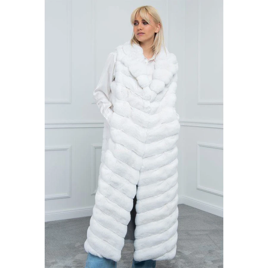 Fur Vest Women Winter Real Rex Rabbit Fur White Coat Luxury Genuine Rabbit Fur Vest Winter Jackets Woman 2024 Elegant