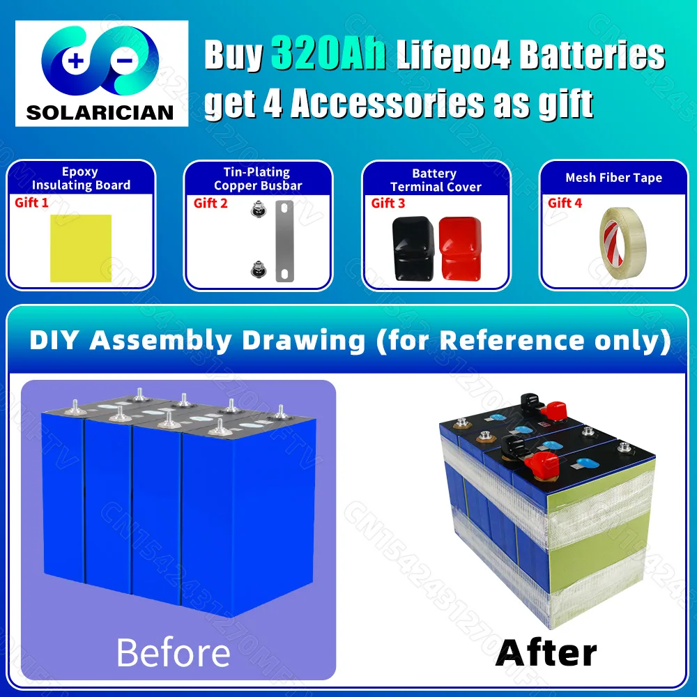 8000 Cycles Grade A 320Ah LiFePO4 Battery 3.2V Lithium Iron Phosphate Rechargeable Cell DIY 12V 24V 48V RV EV Golf Cart Solar image 4