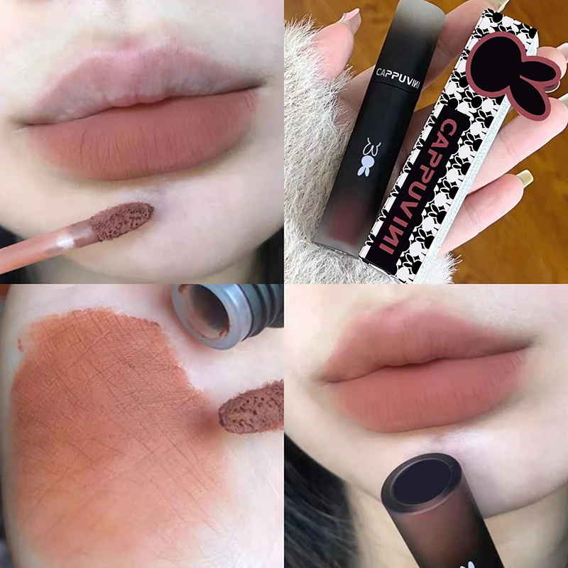 Retro Red Brown Tone Lipstick Mousse Matte Lip Mud Velvet Lip Glaze Non-Stick Cup Lipgloss Makeup Lip Tint Beauty Cosmetic..