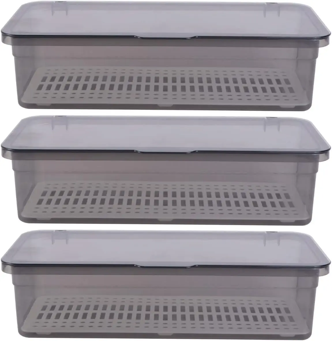 

3Pcs Flatware Tray with Lid and Drainer, Plastic Silverware Drawer Organizer, Dustproof Cutlery Tray