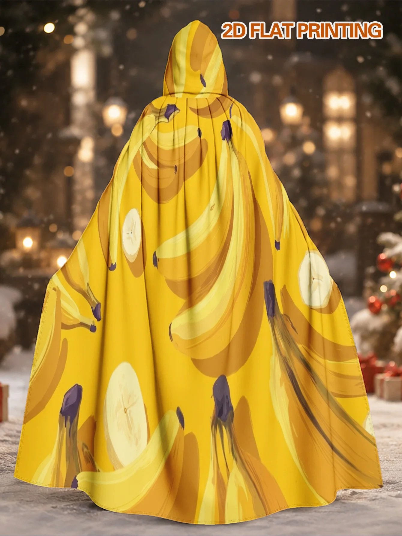 1pc Durable Polyester Halloween Cape with Yellow Banana De Design, Perfect for Christmas Roleplay and Scary Costume Parties