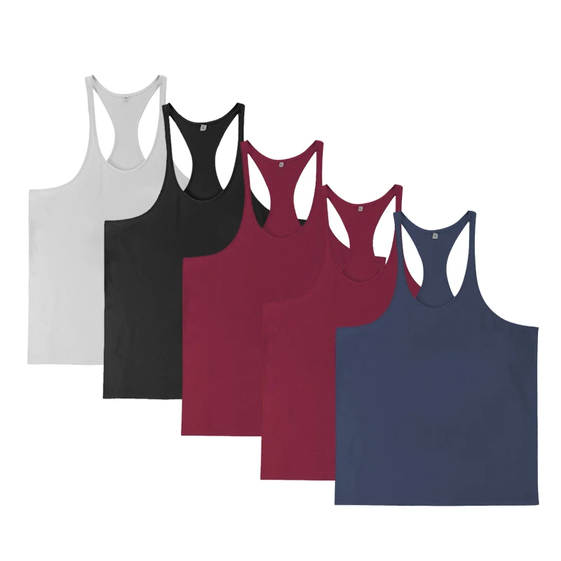 5pcs 100% Cotton Men\'s Tank Tops GYM O-neck Clothing Sports Vest For Boys Bodybuilding  Sleeveless shirt Workout Running male