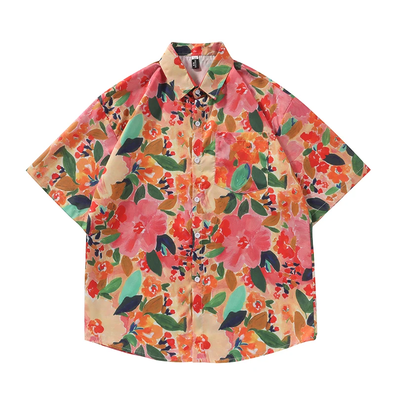 

Short-sleeved shirt couple lapel single-breasted full of oil painting spring and summer style loose casual fashion versatile 1Pc