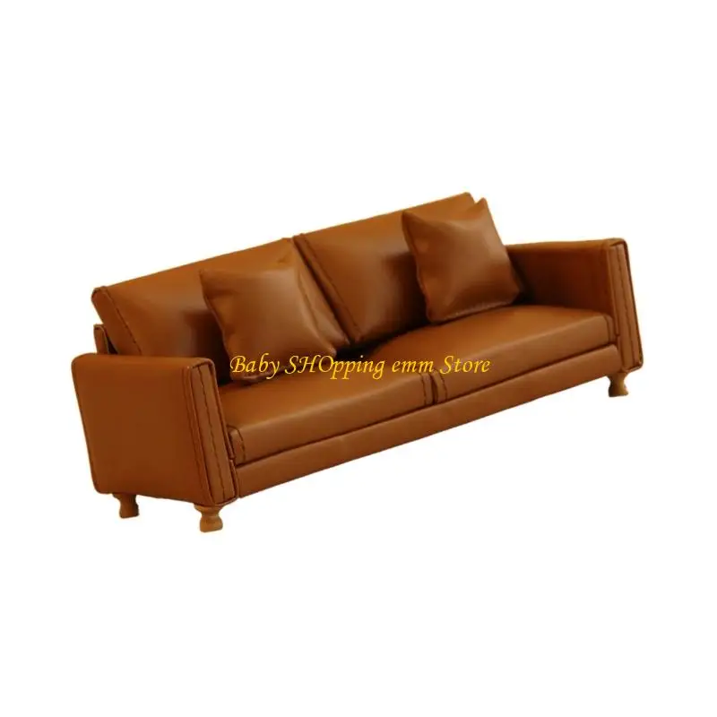 23GD ตุ๊กตา House โซฟาขนาดเล็ก Figurine PU เฟอร์นิเจอร์ห้องนั่งเล่นที่ทันสมัยฉากจอแสดงผล