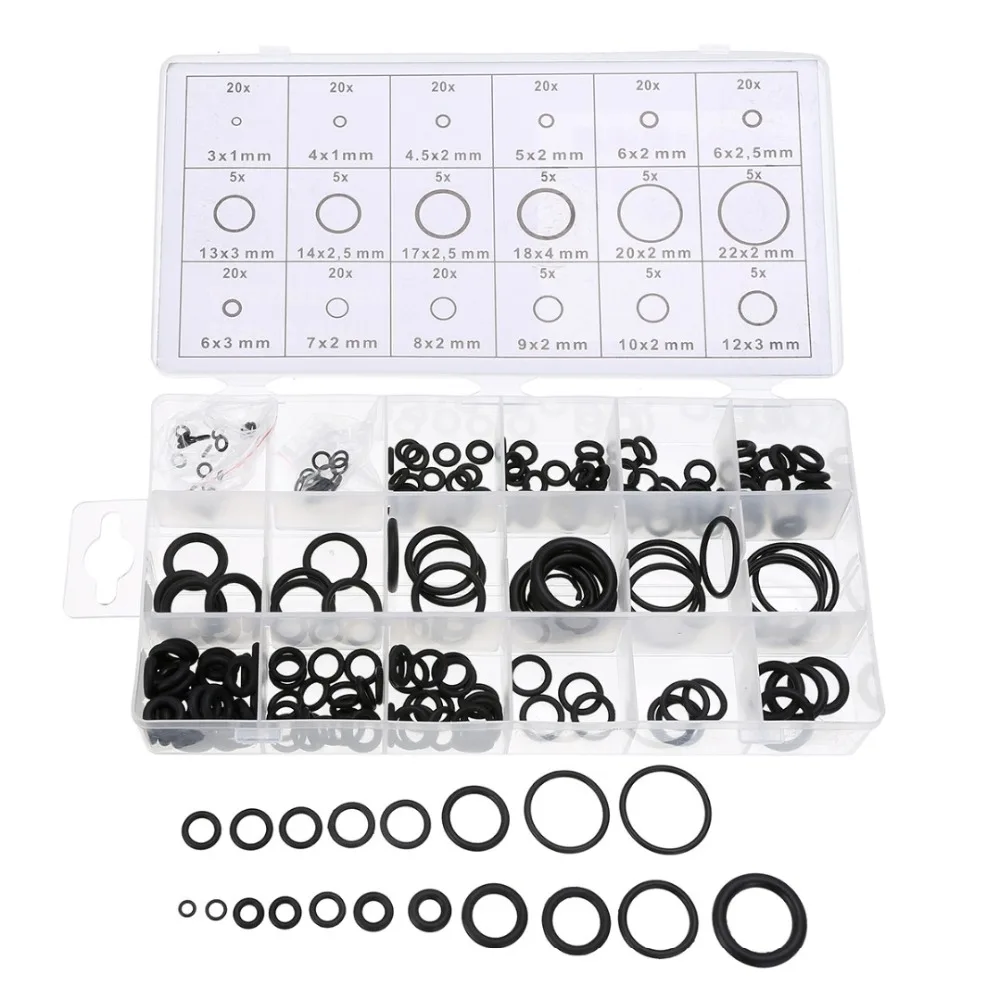 

225 pcs Rubber O Ring O-Ring Washer Seals Watertightness Assortment Different Size With Plactic Box Kit Set