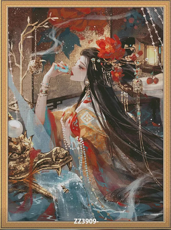 

The Drunken Beauty 14CT 16CT Printed Canvas Cross Stitch DIY Set Chinese Pattern Kit Home Needlework Embroidery 168 Colors