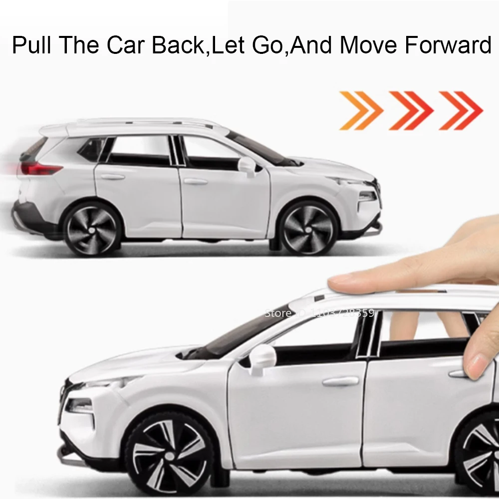 1:32 Scale X-Trail RV Car Model Toys Alloy Diecast SUV Pull Back Sound Light Doors Opened Rubber Tires Ornament Vehicle Presents