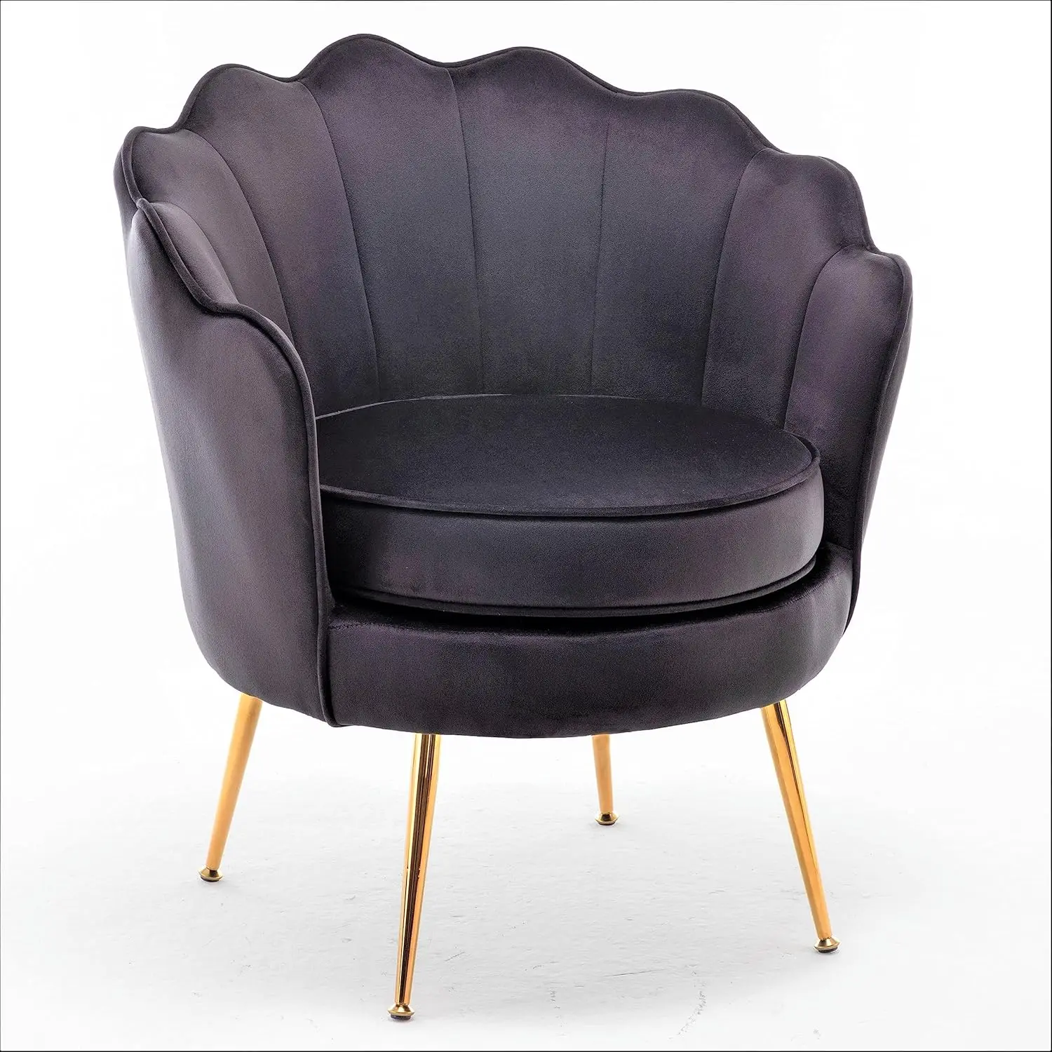 

Velvet Barrel Accent Chair with Scalloped Silhouette and Gold Metal Legs, Decorative Piece Suitable for Traditional, Modern, and