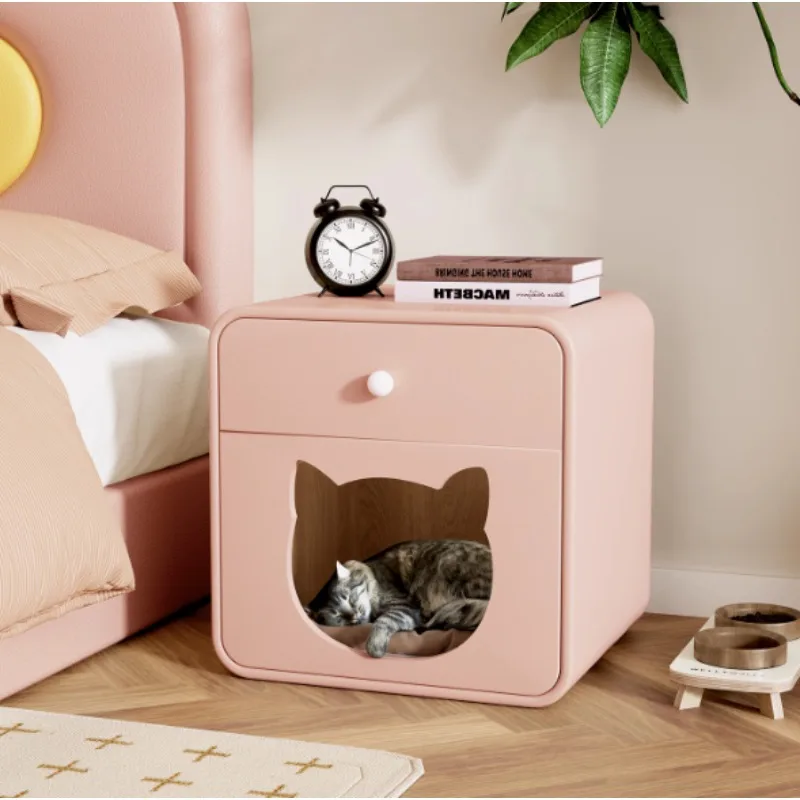 

Cat nest bedside table pink blue cartoon kitten environmentally friendly solid wood side cabinet cat furniture