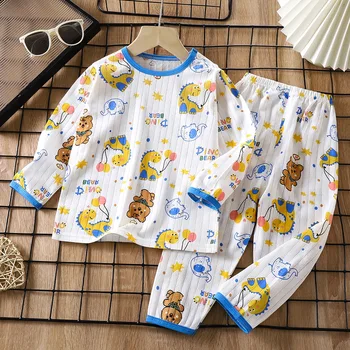 Kids' Cotton Pajama Set - Long Sleeve Thin Summer Sleepwear for Boys & Girls Outfit Comfortable Nightwear for Children Ages 2-8