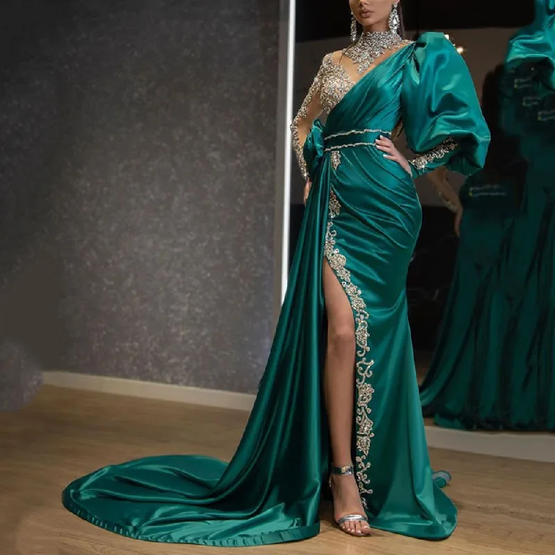 Vestidos De Gala Prom Dresses Mermaid Satin Long Sleeves Party Dresses for Women Side Slit Vestidos Para Eventos Especiale