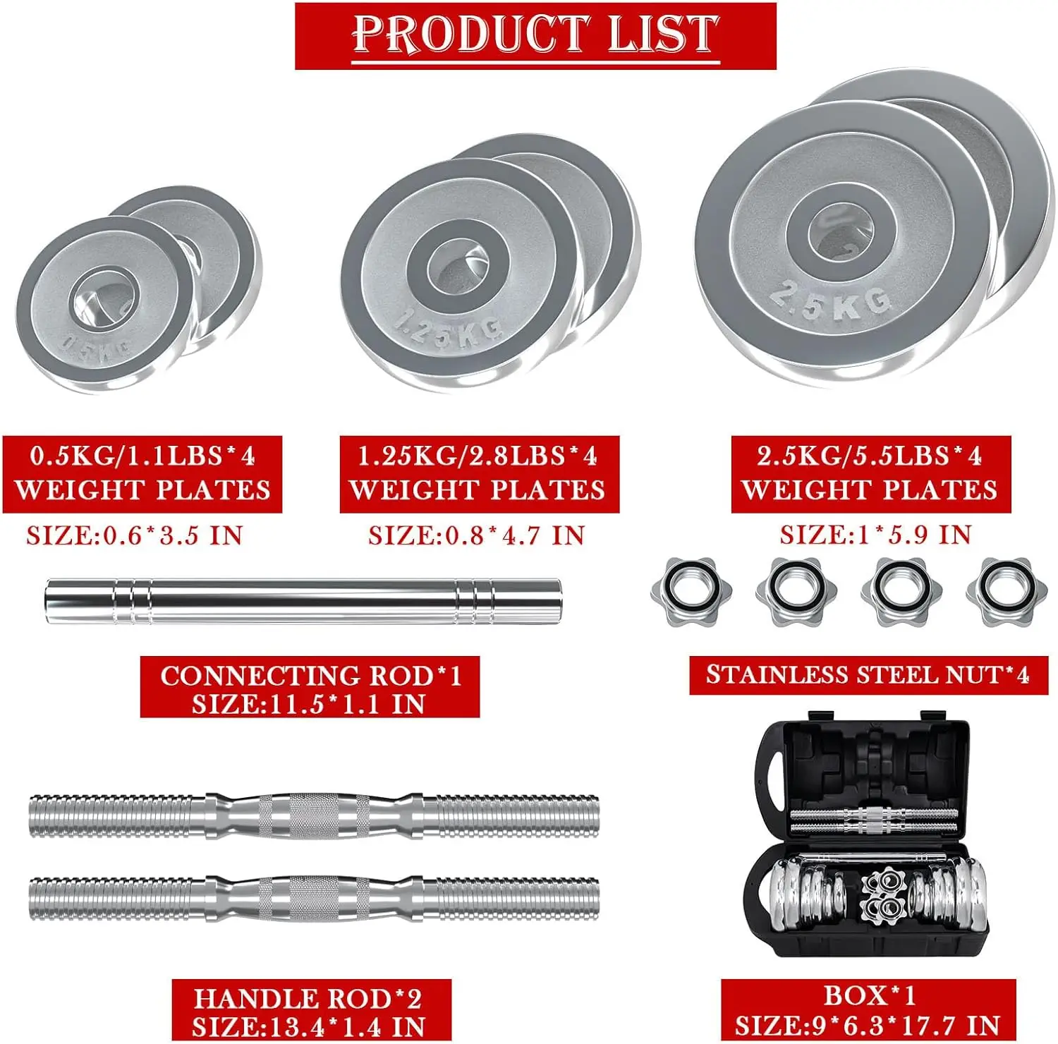 مجموعة دمبل اللياقة البدنية، مجموعات وزن قابلة للتعديل حتى 44/66 رطلاً، مع قضيب توصيل معدني يستخدم كحديد، وزن مطلي بالكروم