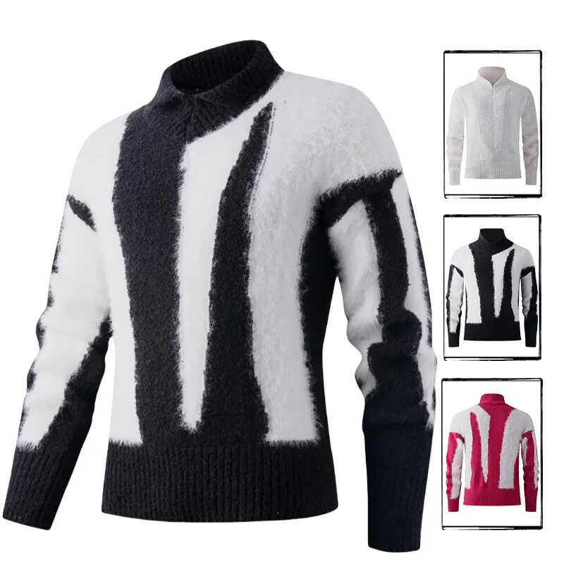 2025 Men Half Turtleneck Sweatwear Mens Solid Color Warm Slim Thick Sweaters Winter Pullover Men Streetwear Knitted Loose Tops
