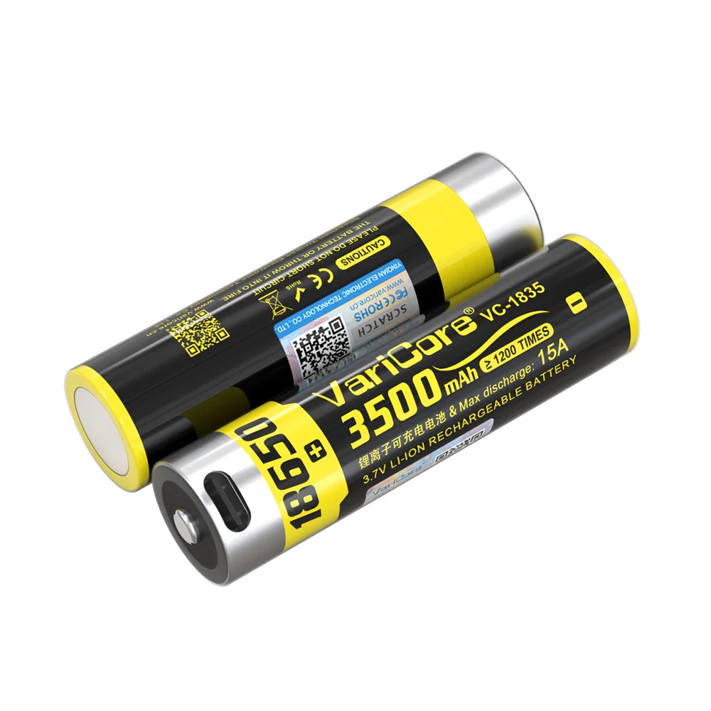 3.7 فولت 18650 3500 مللي أمبير USB Type-C بطارية ليثيوم أيون قابلة للشحن 15A التفريغ لبطاريات المصباح مع 1 قطعة كابل usb