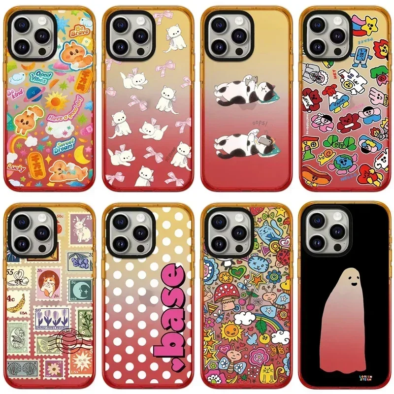 

2.5 Acrylic Peach Gradient Border Cartoon Pattern iPhone 12 13 14 15 Pro Max Protective Case