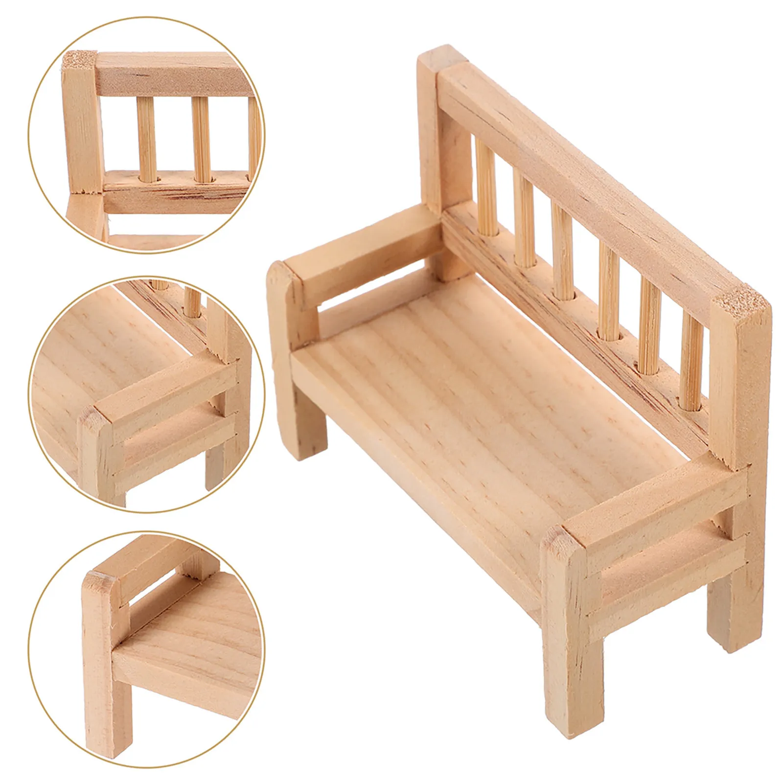 

Miniature Wooden Bench Vintage Mini House Furniture Small Garden Bench Scene Decoration Compact Ornament Mini Wooden Furniture