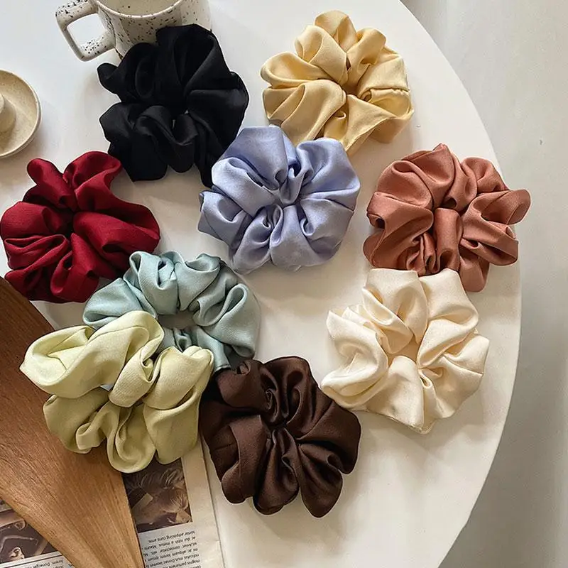 Kobiety Silk Scrunchie elastyczna wielokolorowa opaska do włosów kucyk Holder pałąk akcesoria do włosów 1PC satynowa jedwabna jednokolorowa gumki do włosów