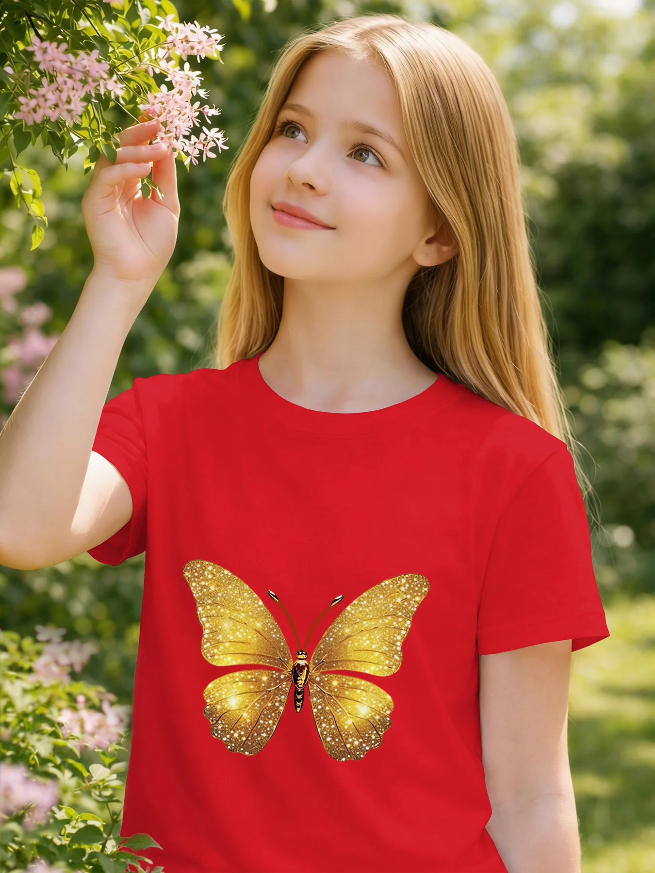 Golden Glitter Butterfly Kids Tee Insect Print Boys Girls Parent Match Cotton Short Sleeve Summer Casual Children Basic Tshirt