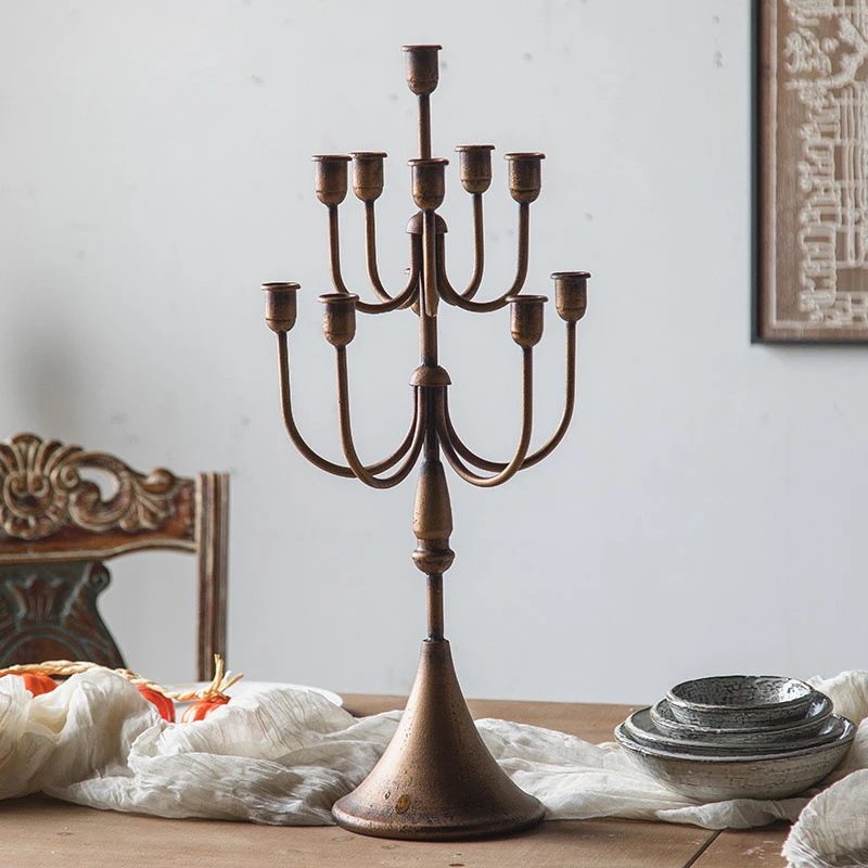 French retro multi-headed candlestick ornament, European candlelight dinner decorative props, old candlestick at the entrance