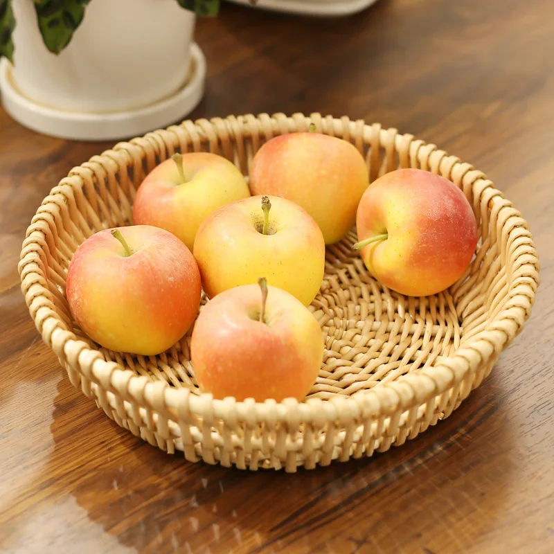 

LuanQI Round Handwoven Rattan Storage Basket Food Storage Pan Bread Pan Wicker Sundries Box Fruit Basket Picnic Tray