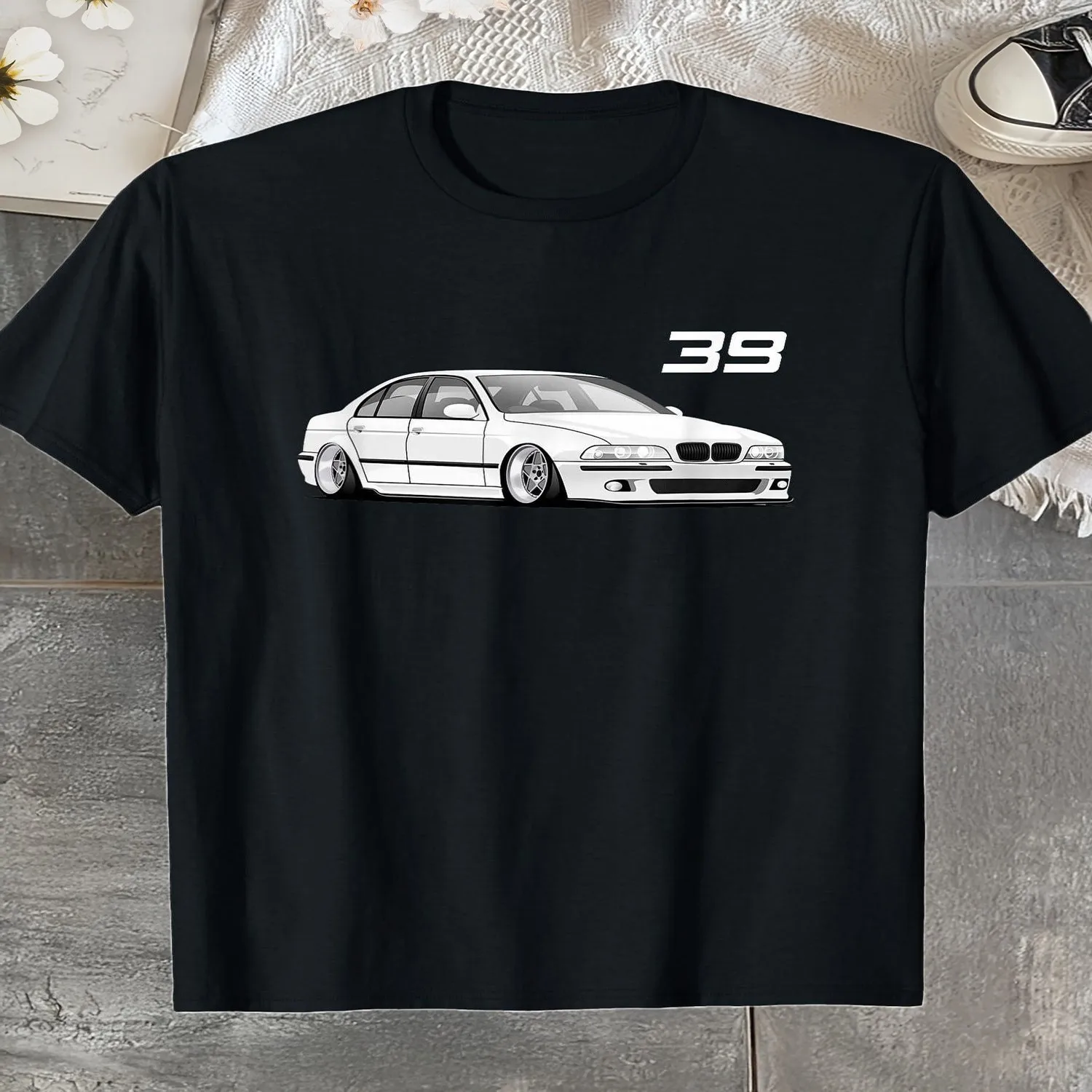 E39 5-Series Easy Chest Design T-Shirt _ Black Standard Fit Round Neck, All-Season Casual Comfort, Short Sleeve, Retro Style, Durable Print Tee Men Graphic Tee, Weekend Casual Top