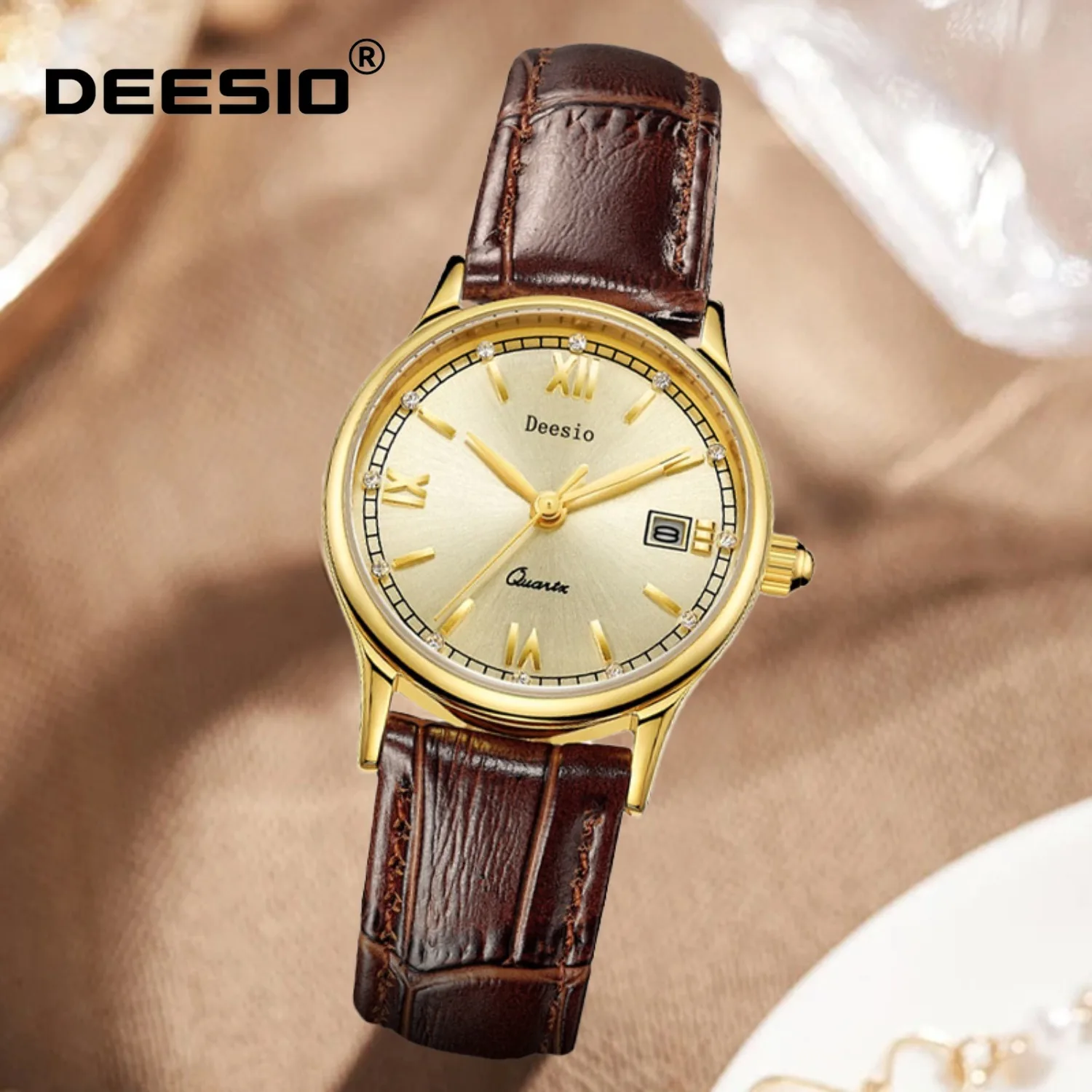 

Deesio Business Изысканные часы для пар из нержавеющей стали, водонепроницаемые, с двойным календарем, мужские и женские часы, подарки