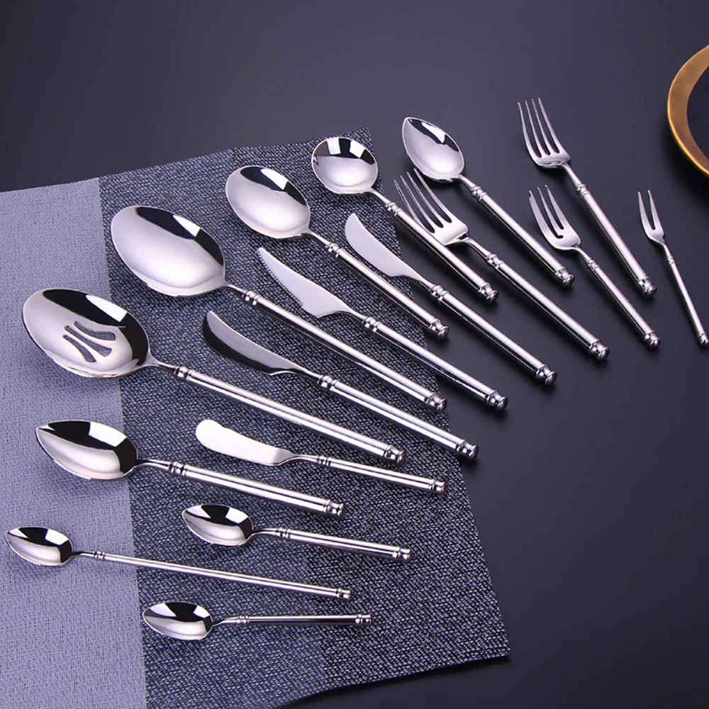 

17 Pieces Cutlery Set Western Vintage Tableware Sliver Stainless Steel Dinnerware Retro Knife Fork Spoon Set Flatware Sliverware