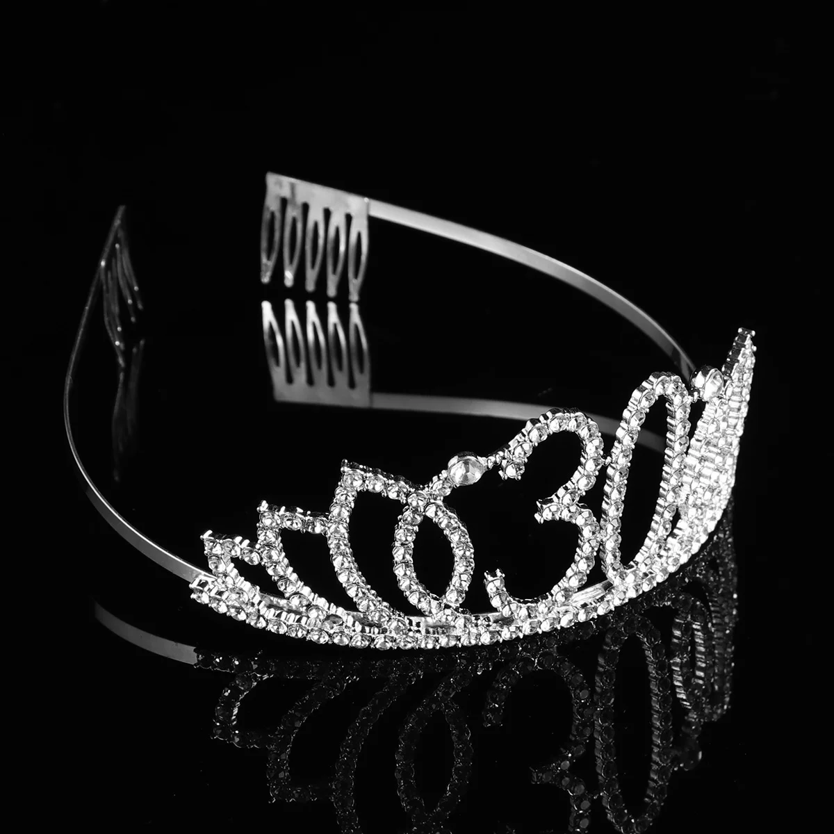 

Chic 30 Silver Number Crown Birthday Headpiece for Women Glamorous Headdress Hair Decorative Accessory Cake Topper