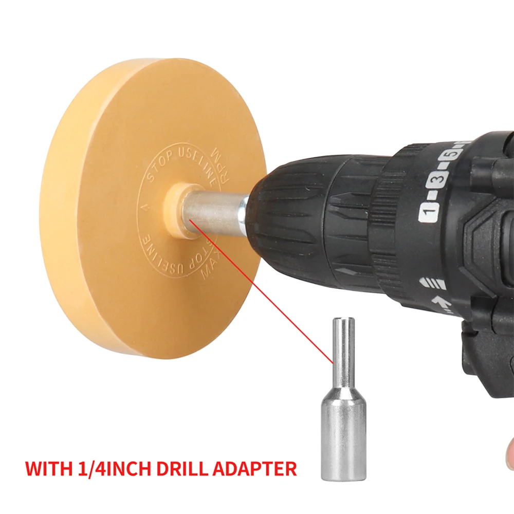 

SI FANG 90mm Eraser Wheel Adhesive Remover for Car Decals Vinyl Tape - Drill Compatible Rubber Cleaning Tool