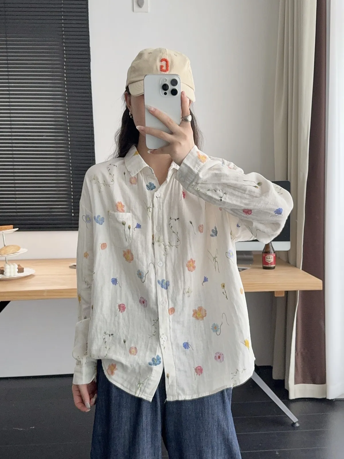 New Autumn Cotton Yarn Long Sleeve Shirt, Women Lapel Cartoon Print Top, Mori Girl Fashion Loose Blouses, 2024 Winter T48857QM