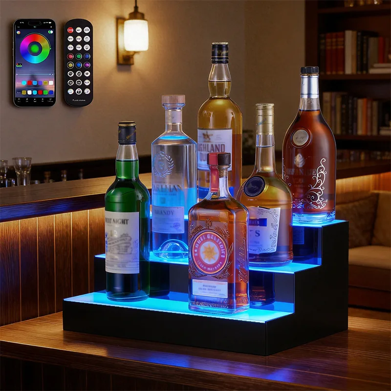 Cross-border acrylic LED luminous wine stand Wine rack Multi-layer ladder display stand Bar KTV Wine bottle display stand