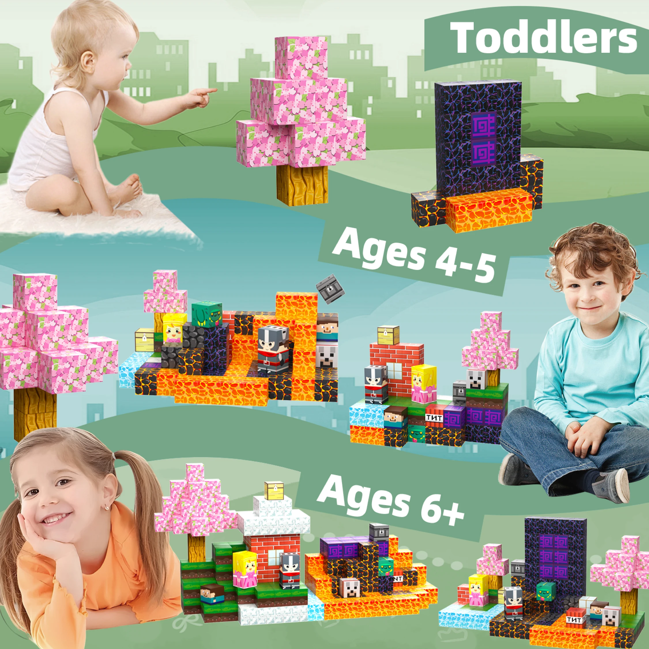 82PCS My World Multiple Scenes Magnetic Building Blocks OPEN-ENDED TOYS Build a 3D Mag-world for boys and girls Christmas gift