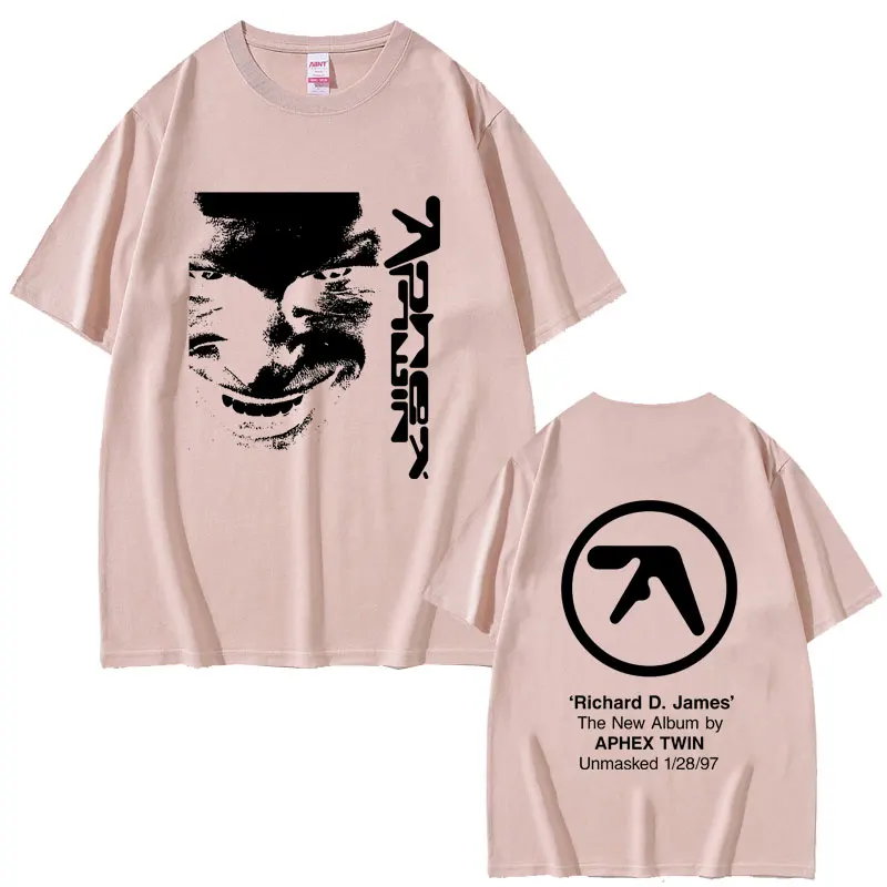 Aphex التوأم الوجه الجرافيك تي شيرت ريتشارد دي جيمس ألبوم تي شيرت مطبوع الرجال النساء موضة الإلكترونية موسيقى البوب تي شيرتات قصيرة الاكمام