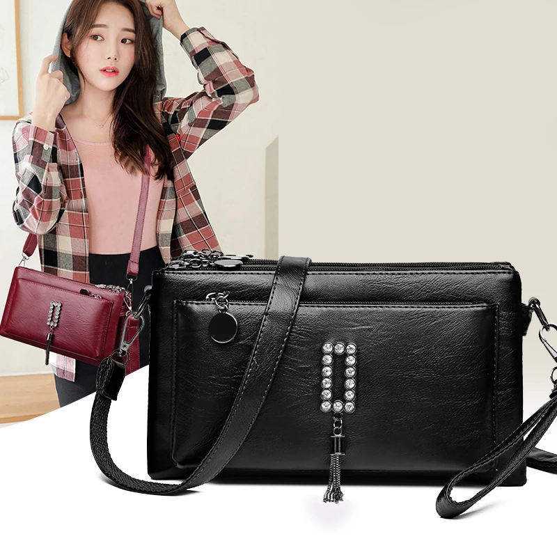 

Luxury Designer Diamond Setting Shoulder Bag Women's Leather Handbags Brand Crossbody Small Square Bag Ladies Casual Clutch Bag